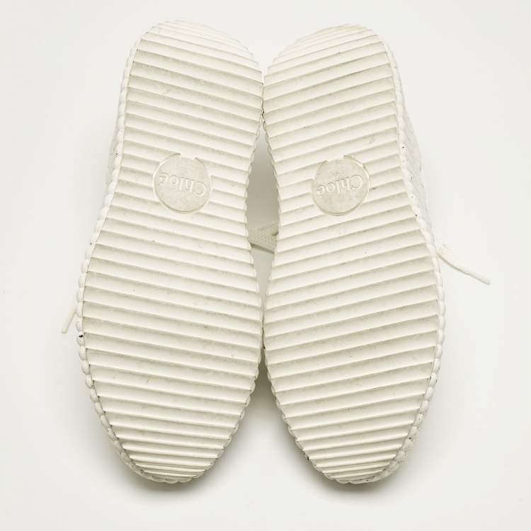 Pre Owned Chloe White Knit Fabric and Suede Nama Platform Low Top Sneakers Size 40