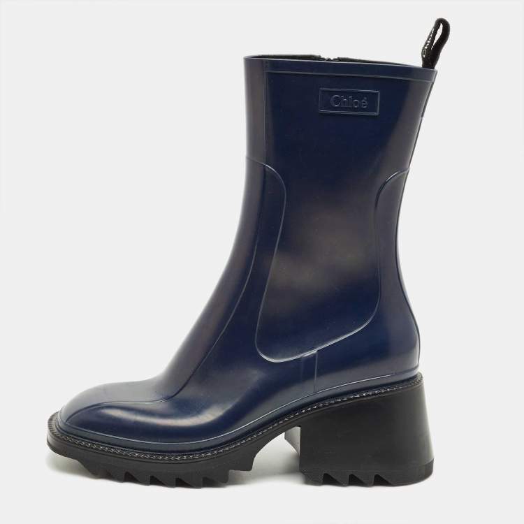 Pre Owned Chloe Navy Blue Rubber Betty Rain Boots Size 40