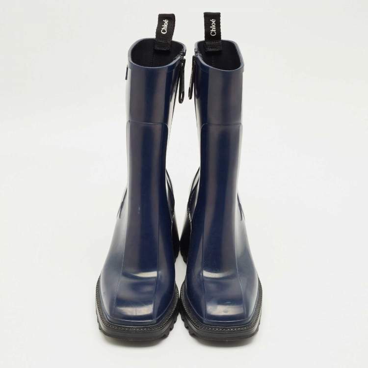 Pre Owned Chloe Navy Blue Rubber Betty Rain Boots Size 40