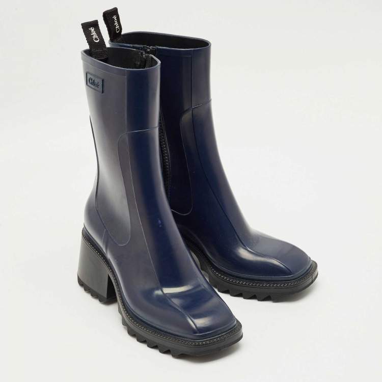 Pre Owned Chloe Navy Blue Rubber Betty Rain Boots Size 40