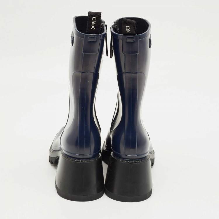 Pre Owned Chloe Navy Blue Rubber Betty Rain Boots Size 40