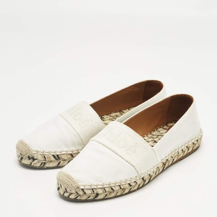 Pre Owned Chloe White Canvas Piia Espadrille Flats Size 37
