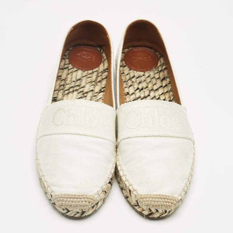 Pre Owned Chloe White Canvas Piia Espadrille Flats Size 37