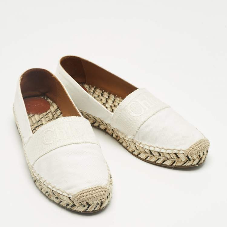 Pre Owned Chloe White Canvas Piia Espadrille Flats Size 37