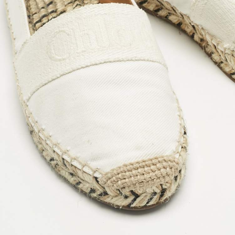 Pre Owned Chloe White Canvas Piia Espadrille Flats Size 37