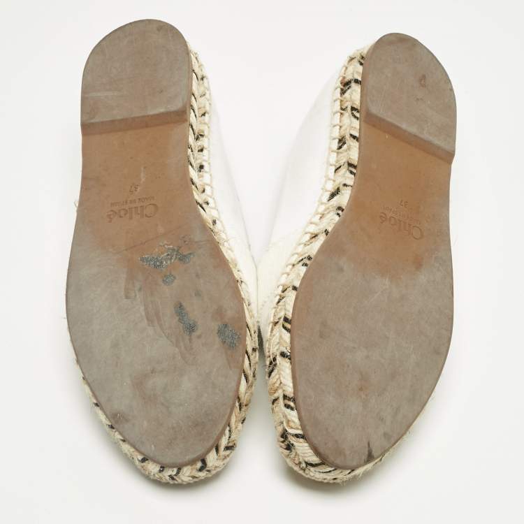 Pre Owned Chloe White Canvas Piia Espadrille Flats Size 37