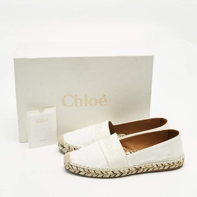 Pre Owned Chloe White Canvas Piia Espadrille Flats Size 37