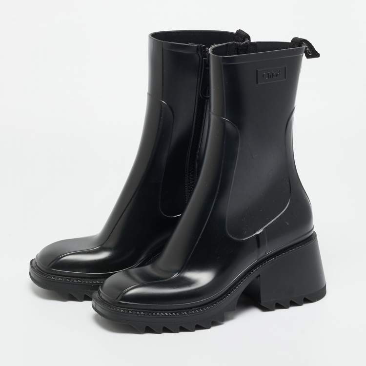 Pre Owned Chloe Black Rubber Betty Rain Boots Size 41