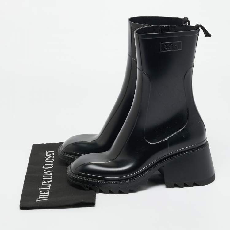 Pre Owned Chloe Black Rubber Betty Rain Boots Size 41