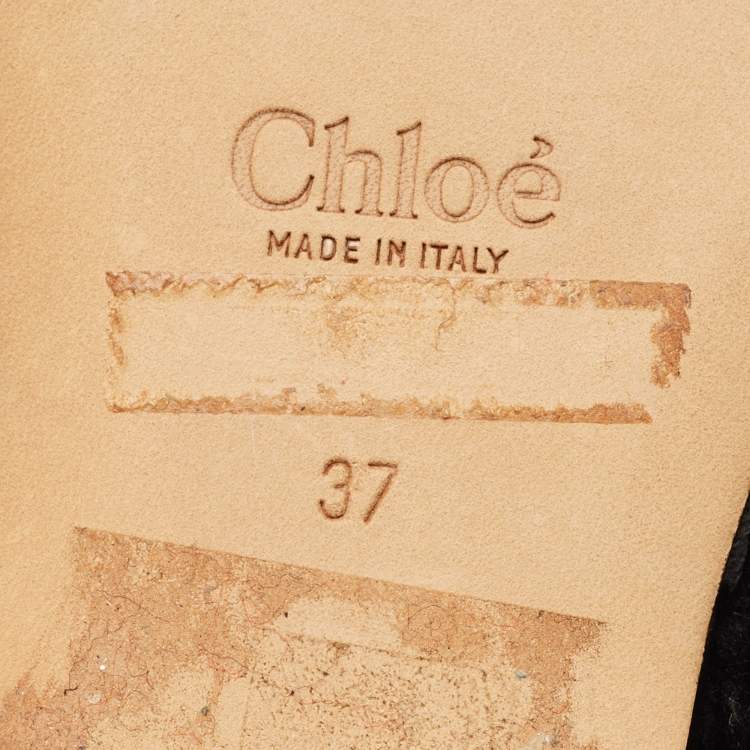 Pre Owned Chloe Black Fur Horse Embroidered Ballet Flats Size 37