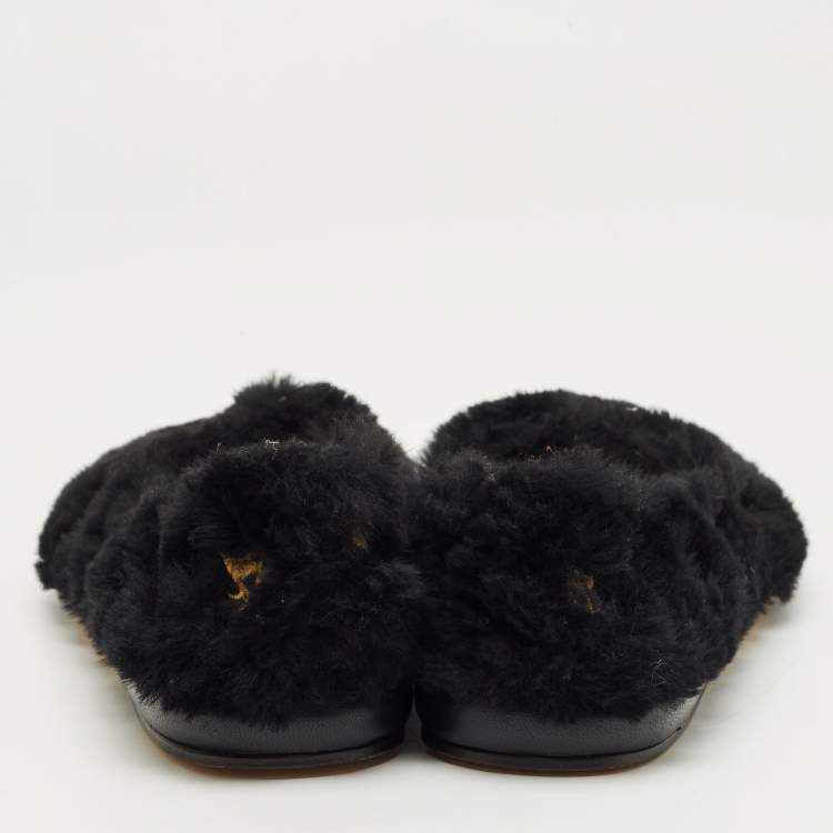 Pre Owned Chloe Black Fur Horse Embroidered Ballet Flats Size 37