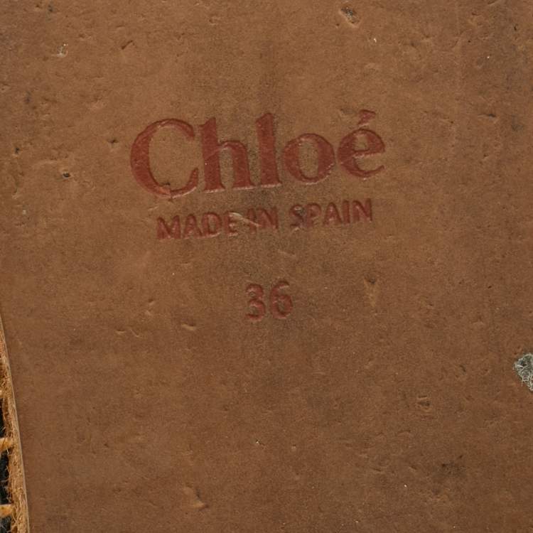 Pre Owned Chloe Black Leather and Logo Canvas Woody Espadrille Flats Size 36