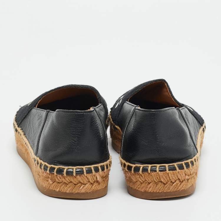 Pre Owned Chloe Black Leather and Logo Canvas Woody Espadrille Flats Size 36