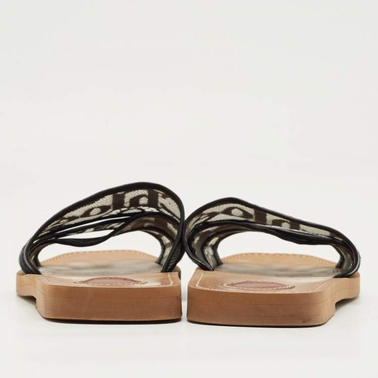 Pre Owned Chloe Black Lace and Leather Woody Flat Sandals Size 41