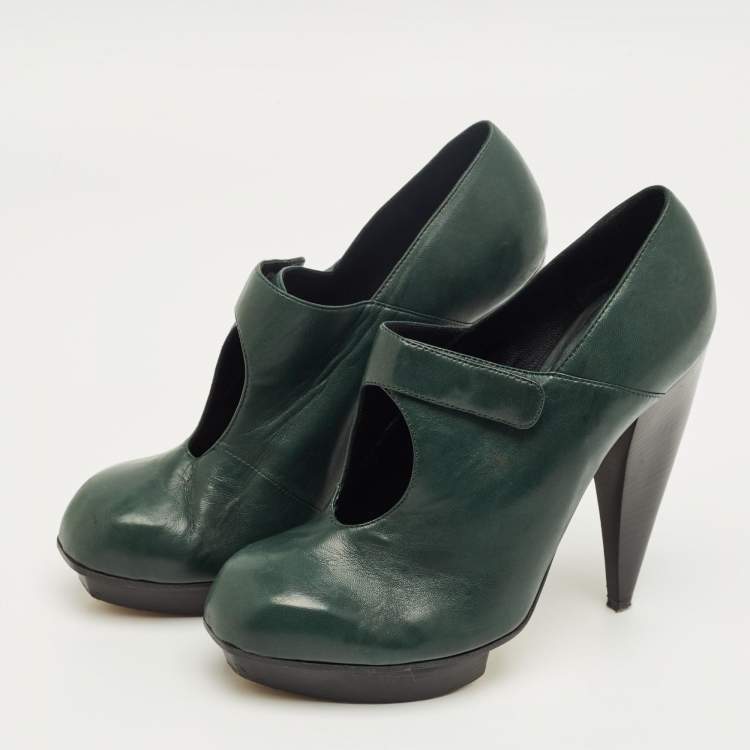 Pre Owned Chloe Green Leather Booties Size 37