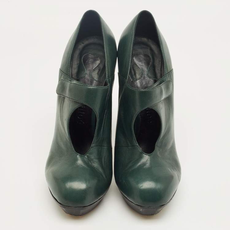Pre Owned Chloe Green Leather Booties Size 37