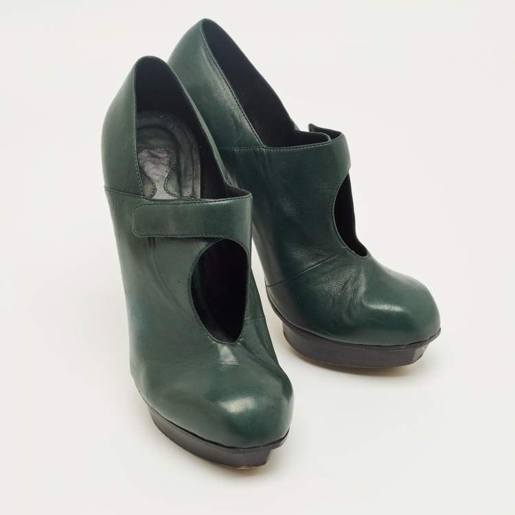Pre Owned Chloe Green Leather Booties Size 37