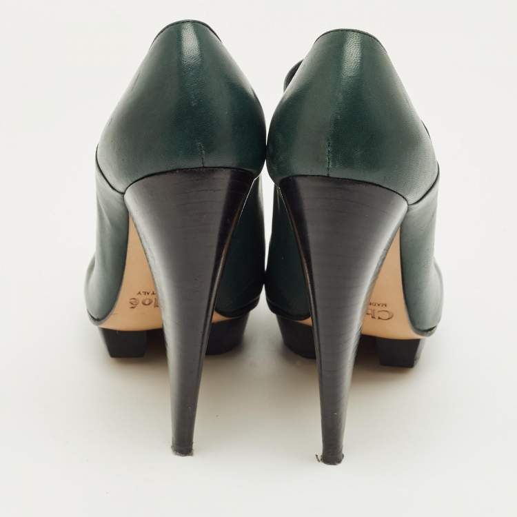 Pre Owned Chloe Green Leather Booties Size 37