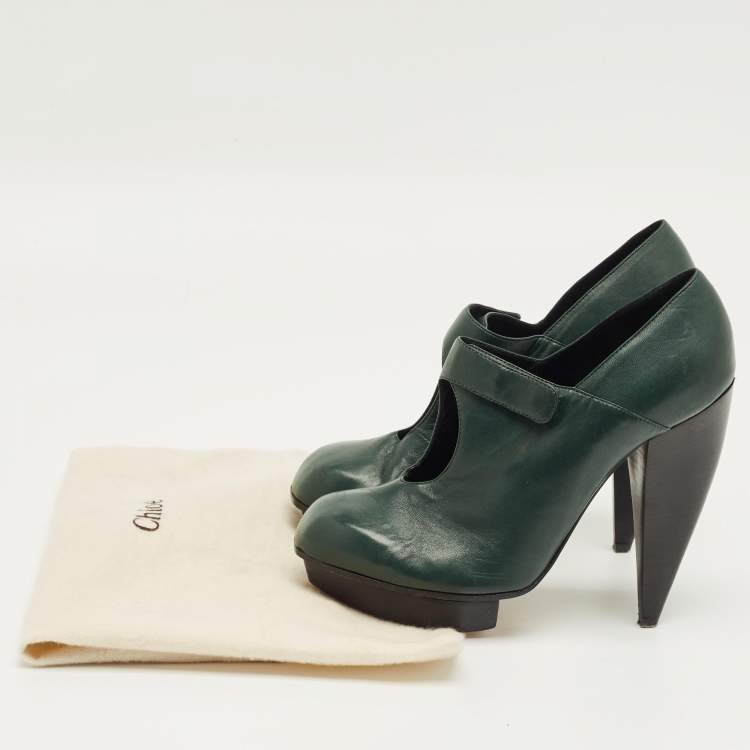 Pre Owned Chloe Green Leather Booties Size 37