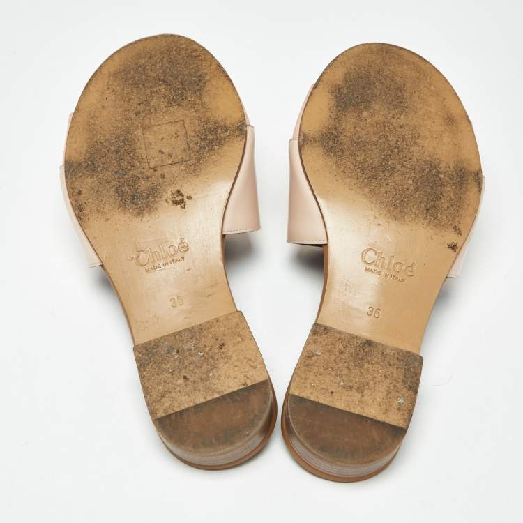 Pre Owned Chloe Pink/Cream Leather Flat Slides Size 35