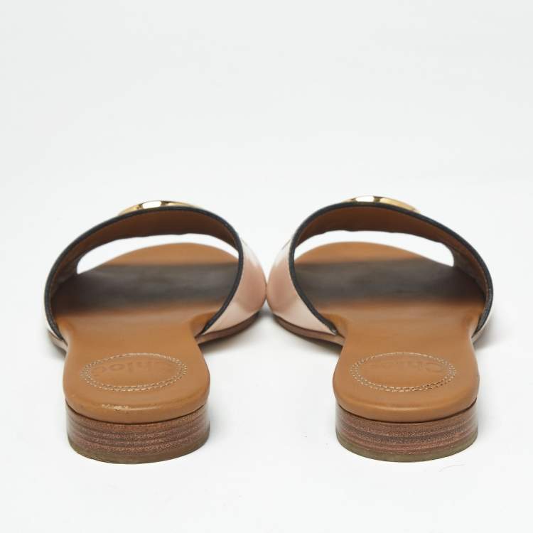 Pre Owned Chloe Pink/Cream Leather Flat Slides Size 35
