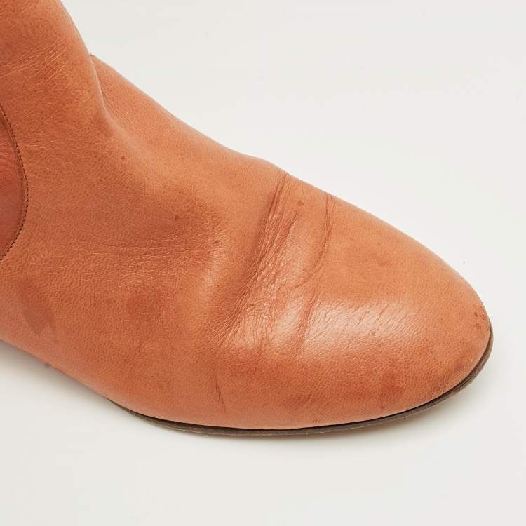 Pre Owned Chloe Brown Leather Knee Length Boots Size 36