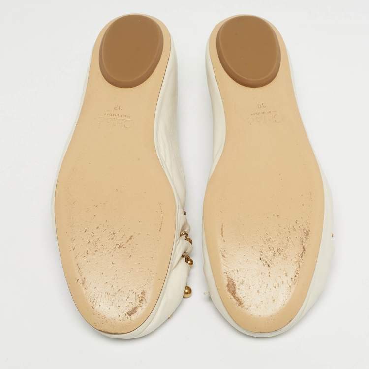 Pre Owned Chloe Cream Leather Charms Ballet Flats Size 39
