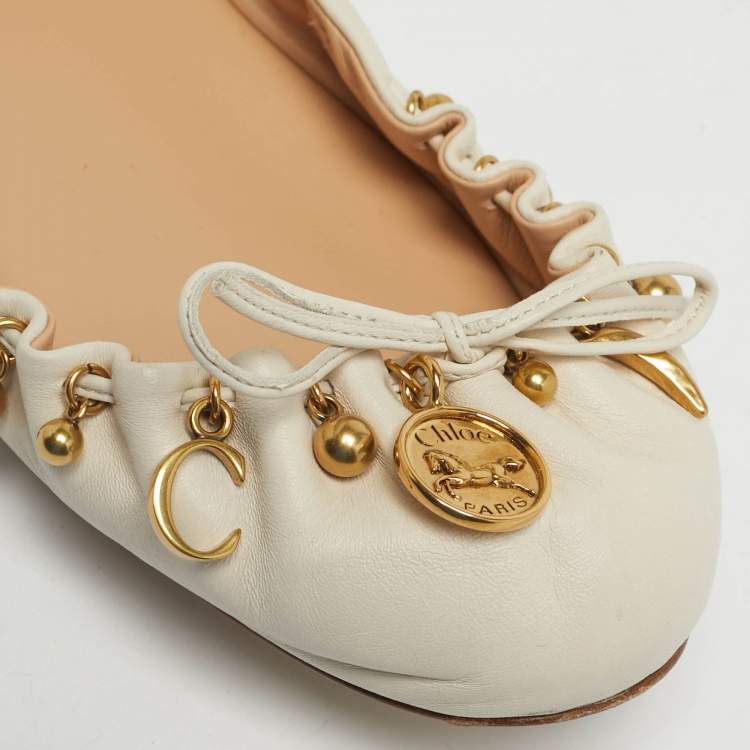 Pre Owned Chloe Cream Leather Charms Ballet Flats Size 39