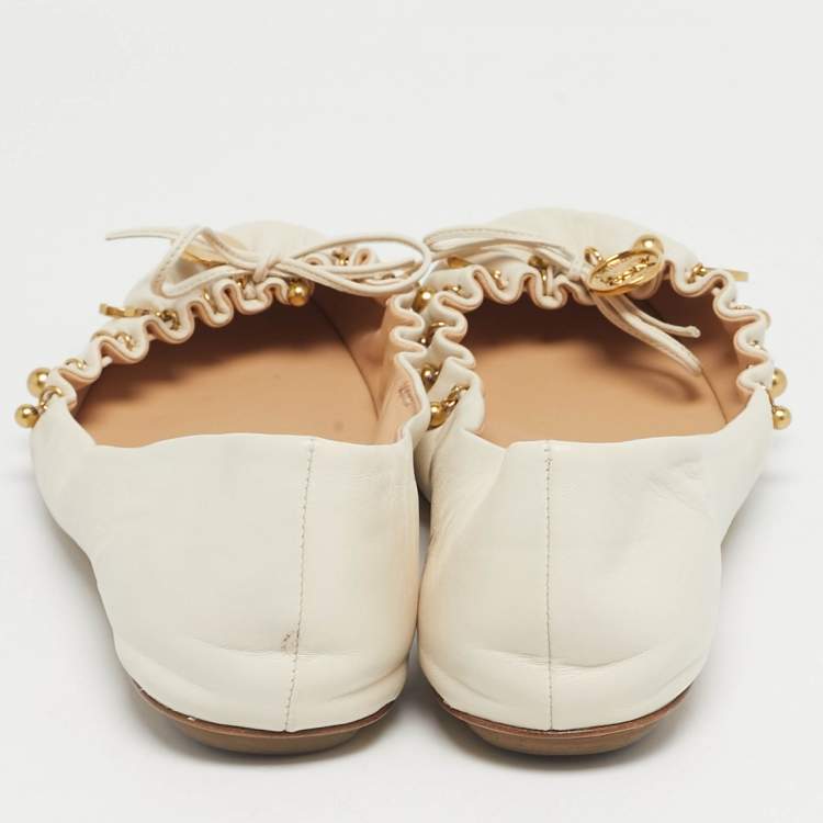 Pre Owned Chloe Cream Leather Charms Ballet Flats Size 39