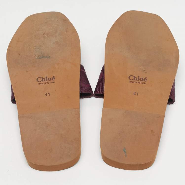 Pre Owned Chloe Purple Fabric Woody Flat Slides Size 41