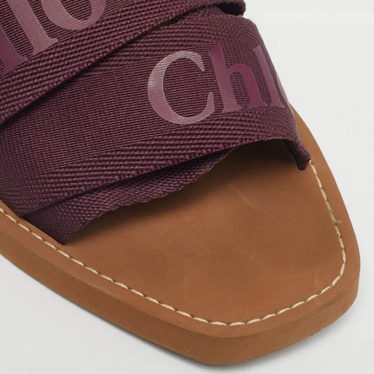 Pre Owned Chloe Purple Fabric Woody Flat Slides Size 41