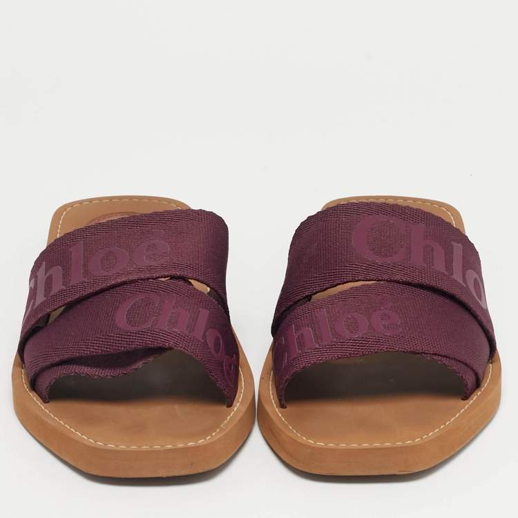 Pre Owned Chloe Purple Fabric Woody Flat Slides Size 41