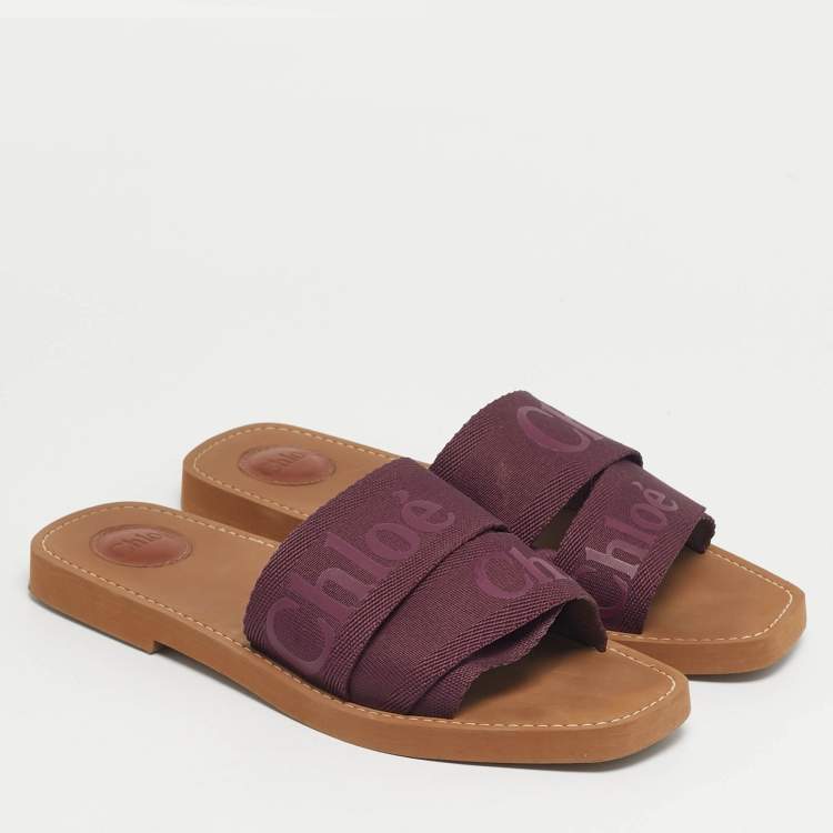 Pre Owned Chloe Purple Fabric Woody Flat Slides Size 41