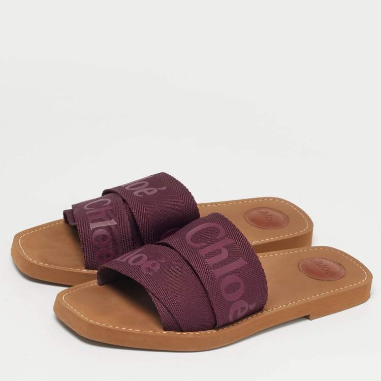 Pre Owned Chloe Purple Fabric Woody Flat Slides Size 41