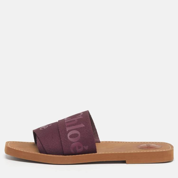 Pre Owned Chloe Purple Fabric Woody Flat Slides Size 41