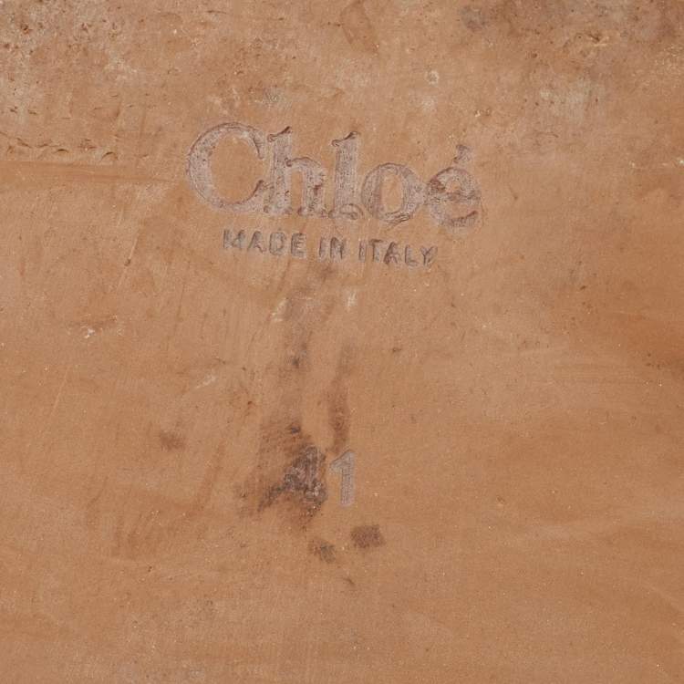 Pre Owned Chloe Brown Canvas Logo Ribbon Woody Flat Slide Sandals Size 41