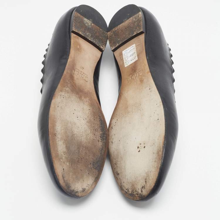 Pre Owned Chloe Black Leather Lauren Scalloped Ballet Flats Size 41