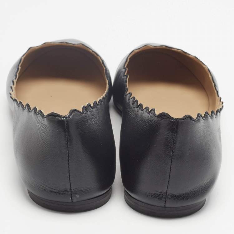 Pre Owned Chloe Black Leather Lauren Scalloped Ballet Flats Size 41
