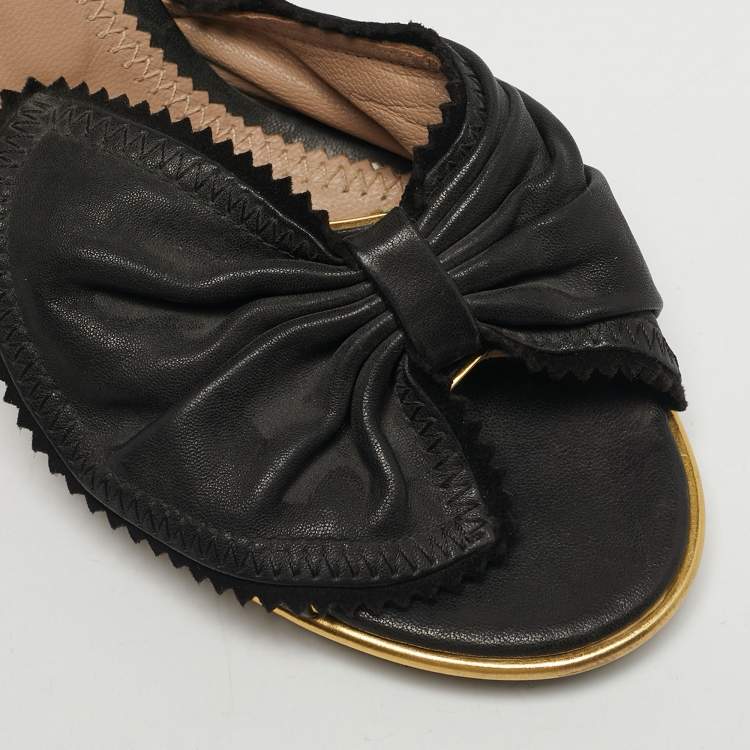 Pre Owned Chloe Size 39 Black Leather Bow Ankle Strap Sandals