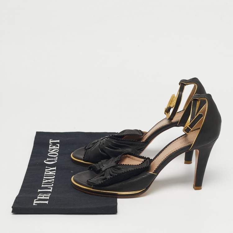 Pre Owned Chloe Size 39 Black Leather Bow Ankle Strap Sandals