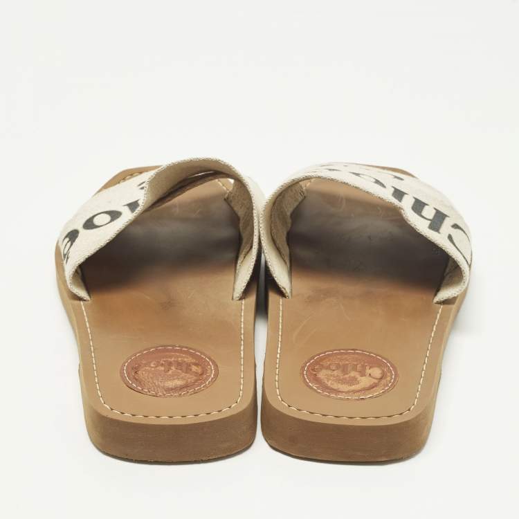 Pre Owned Chloe Woody Size 36 White Canvas Flat Slide