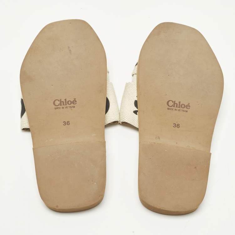 Pre Owned Chloe Woody Size 36 White Canvas Flat Slide