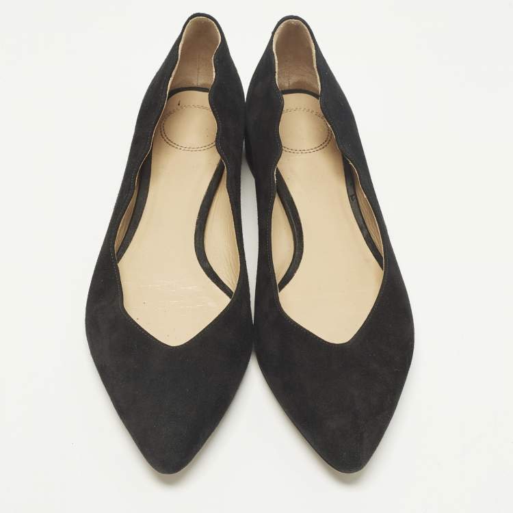 Pre Owned Chloe Laurena Scalloped Size 38 Black Suede Ballet Flats