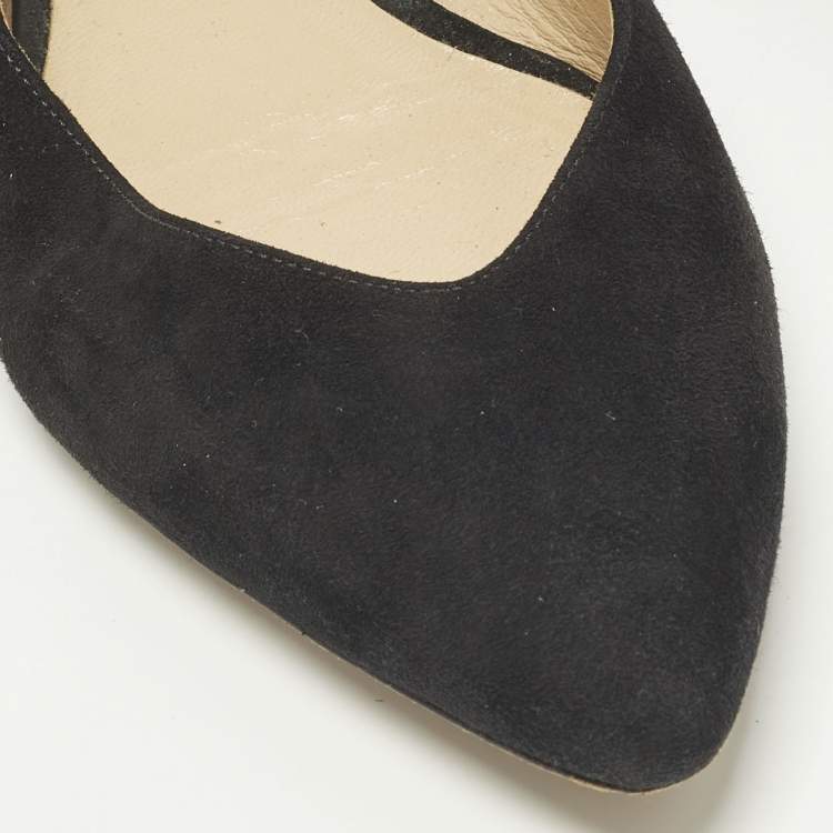 Pre Owned Chloe Laurena Scalloped Size 38 Black Suede Ballet Flats