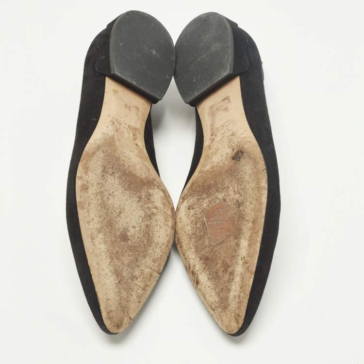 Pre Owned Chloe Laurena Scalloped Size 38 Black Suede Ballet Flats