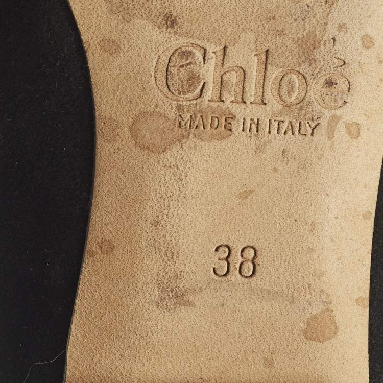 Pre Owned Chloe Laurena Scalloped Size 38 Black Suede Ballet Flats