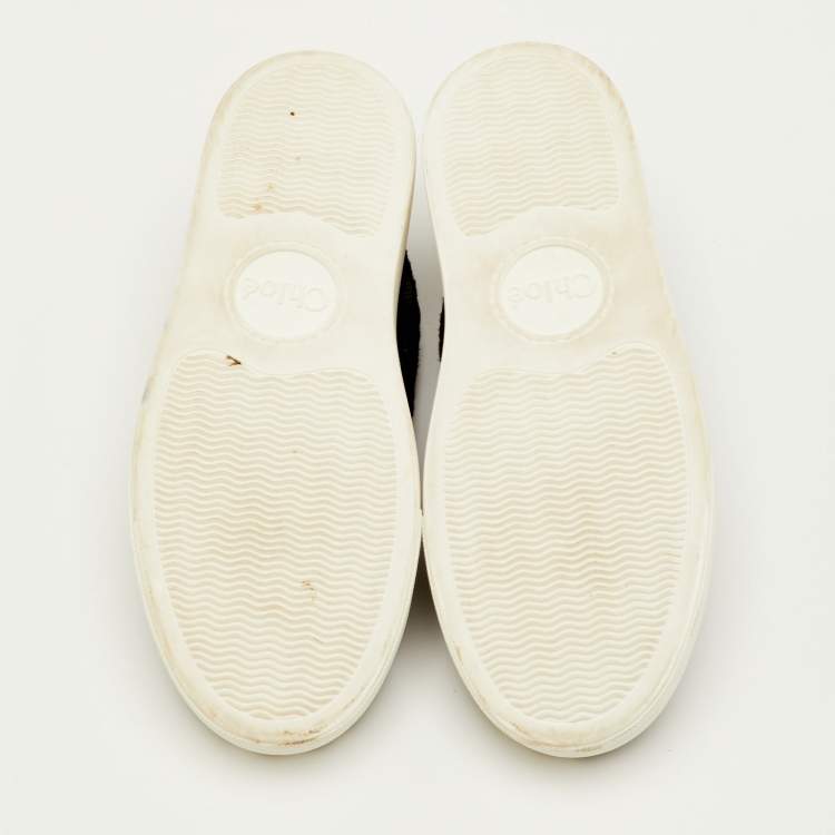 Pre Owned Chloe Lauren Size 36 Black Lace and Leather Low Top Sneakers