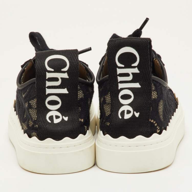 Pre Owned Chloe Lauren Size 36 Black Lace and Leather Low Top Sneakers