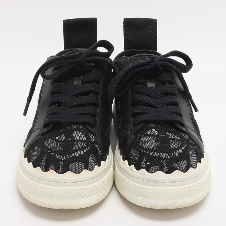 Pre Owned Chloé Lauren Size 39 Black Lace and Mesh Low Top Sneakers
