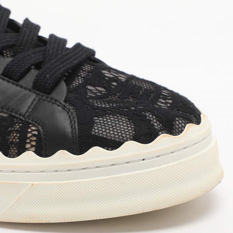Pre Owned Chloé Lauren Size 39 Black Lace and Mesh Low Top Sneakers